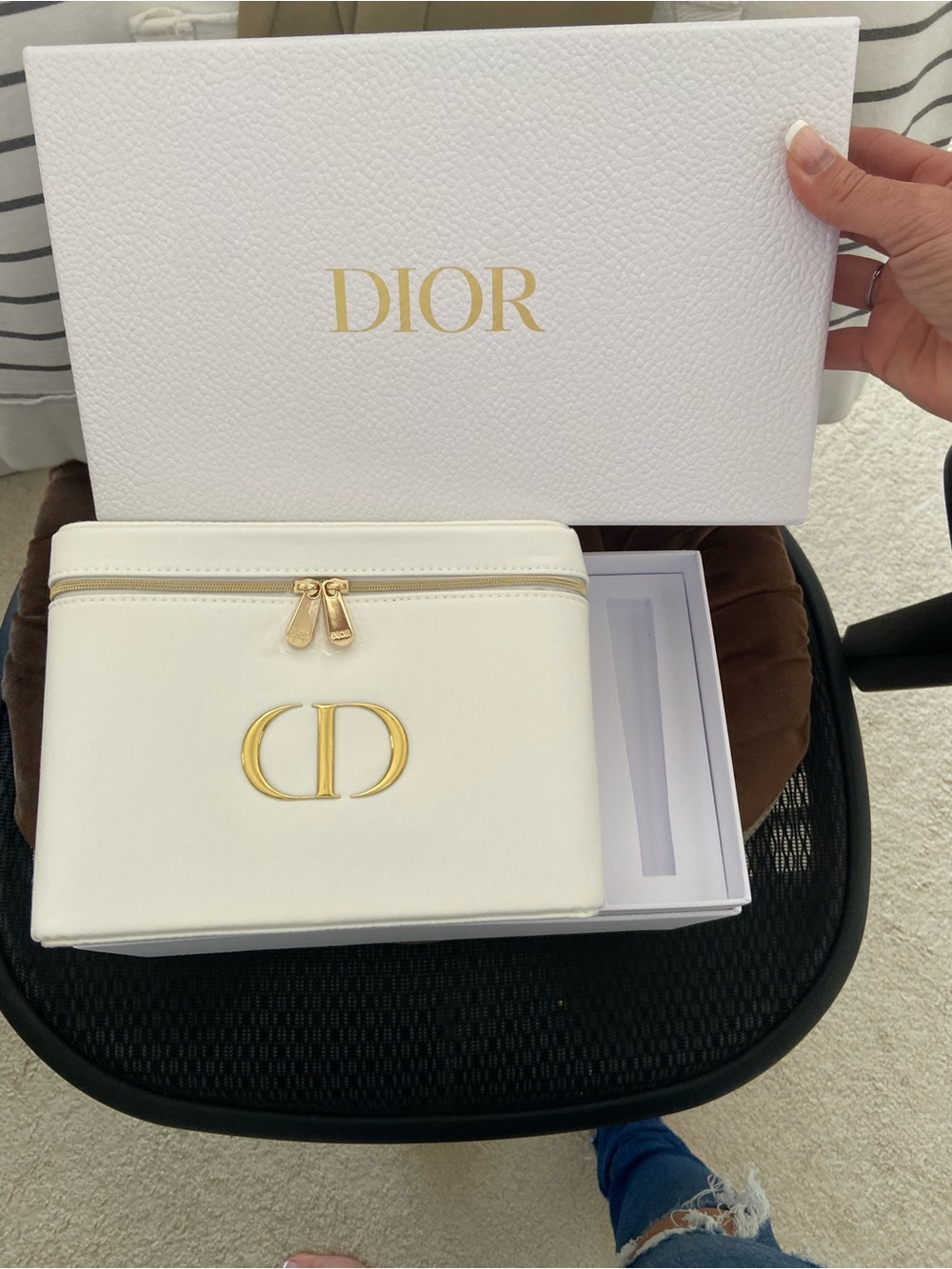 Dior White Leather Cosmetic Case with Gold CD Logo
